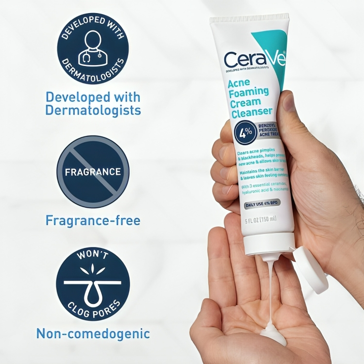 CeraVe Acne Foaming Cream Cleanser | Deep Clean & Hydrating Blemish Care