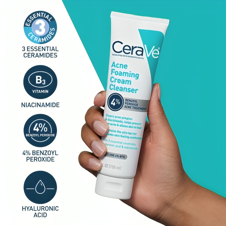 CeraVe Acne Foaming Cream Cleanser | Deep Clean & Hydrating Blemish Care