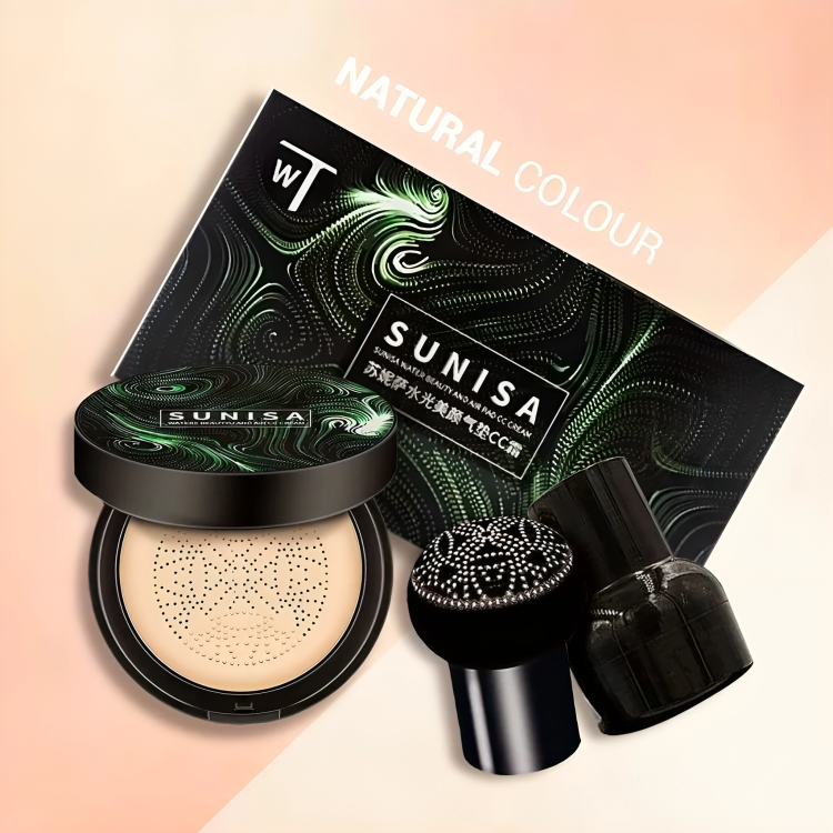 SUNISA Foundation Base with Water proof Mushroom Head Air Cushion | BB CC Cream Moisturizing Liquid Foundation