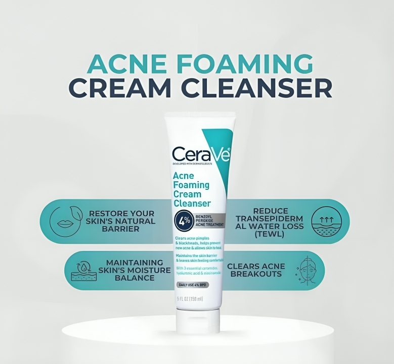 CeraVe Acne Foaming Cream Cleanser | Deep Clean & Hydrating Blemish Care